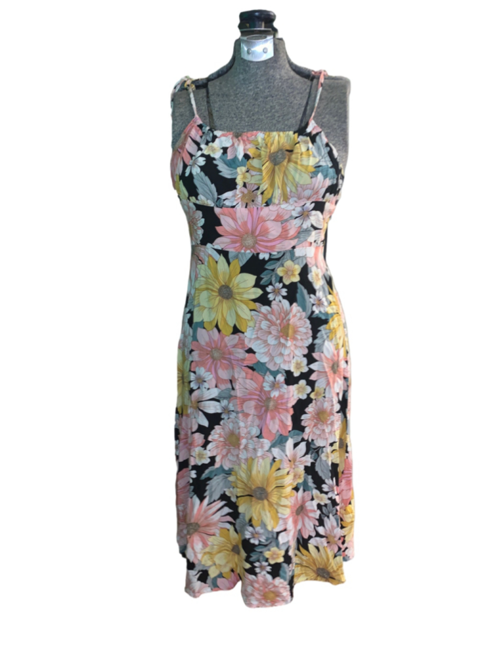 Women's En Crème Floral Midi Dress Size S Black Yellow